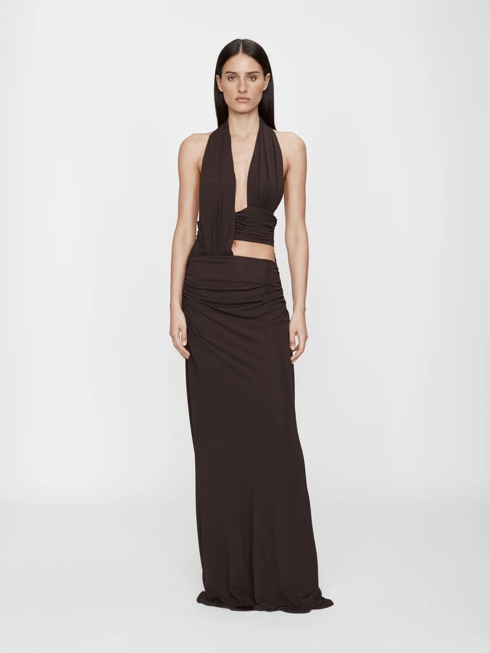 Christopher Esber Espresso Cut Out Jersey Maxi Dress, Size 6